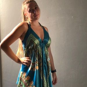 Green and teal blouse